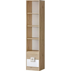 Minio Go For It NIMES 6 Bookcase, 40 x 190 x 40 cm, Shelf with 2 Drawers, Bookcases with 3 Shelves, Laminated Chipboard Standing Shelf, Ball Bearing Guides, Plastic Handles, Light Oak / White