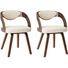 Vidaxl Dining Room Chairs, Set of 2, Dining Room Chairs with Armrests, Dining Chair, Kitchen Chair, Wooden Frame, Chair for Dining Room, Kitchen, Cream Bentwood Faux Leather