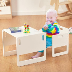 Funlio Montessori Baby Food Table and Chair Set for Toddlers 1-3 Years, Height Adjustable, Kids Table and Chair for Reading/Eating/Playing, Easy to Assemble - White
