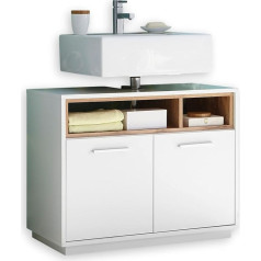 Stella Trading Milano Bathroom Vanity Unit in Wild Oak Look, High Gloss White - Bathroom Cabinet with Lots of Storage Space - 80 x 64 x 40 cm (W x H x D)