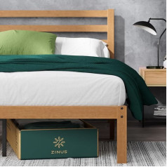 ‎Zinus Zinus Leah Bed 140 x 200 cm - Height 35 cm with Underbed Storage - Bamboo and Wood Platform Bed Frame with Headboard - Brown