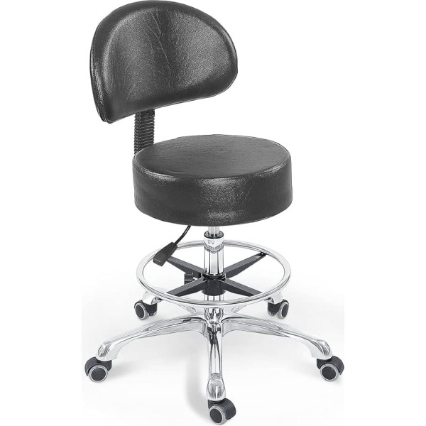 Grace&Grace Rolling Stool with Back Support, Height-Adjustable Stool with Wheels, Swivel Stool - Perfect as an Office Chair, Desk Chair, Gaming Chair, Work Stool, Office Stool