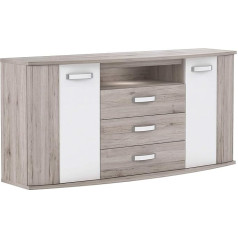 Forte Rondino Sideboard with 2 Doors and 3 Drawers, Wood Composite, Sand Oak / White High Gloss, 61.3 x 81.5 x 169.6 cm