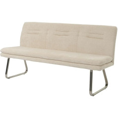 ‎Mendler HWC-H70 Dining Room Bench Upholstered Bench Backrest Fabric / Textile Chenille Brushed Stainless Steel 180 cm - Cream