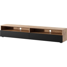 Selsey REDNAW TV Cabinet/Modern TV Board for Living Room, Standing/Hanging, 180 cm Wide (Wotan Oak Matt/Black High Gloss without LED)