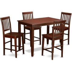 East West Furniture BUVN3-MAH-C 3-Piece Table Set BUVN5-MAH-W Wood Seat Mahogany Finish