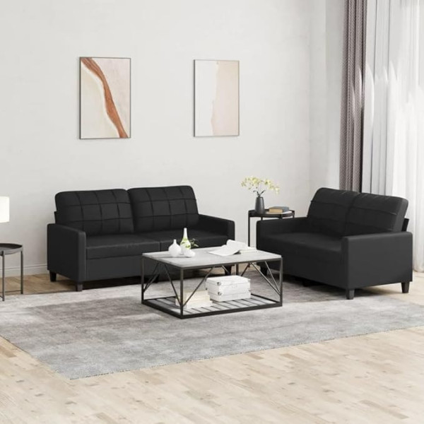 Sufrk 2-Piece Sofa Set with Cushion Black Faux Leather Small Sofa for Teenager's Room Small Couch