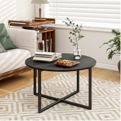 Bofeng Round Coffee Table Tea Table Side Table Sofa Table for Living Room with Metal Legs Black + Black