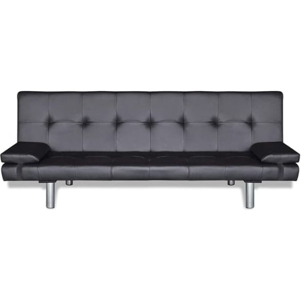 Tidyard Faux Leather Sofa Bed with Bed Box, Sofa Bed with Sleep Function, Sofa with Two Cushions, Adjustable, Black/Cream White Optional, 168 x 82 cm (L x W)