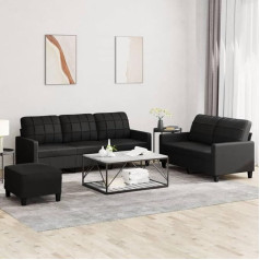 Klyeon 3-TLG. Sofagarnitur mit Kissen Schwarz Kunstleder,Gemütliche KunstlederSofagarnitur mit Hocker – Perfekt für Entspannung und Unterhaltung Wohnzimmer, Sofas