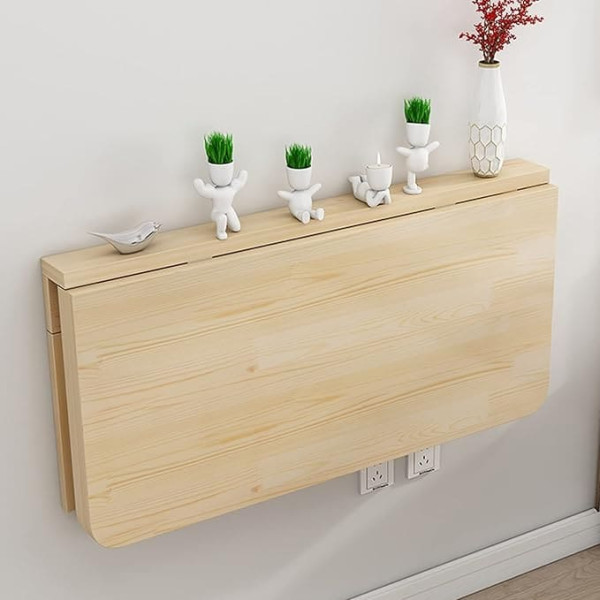 Generisch Robuster Wäscheklapptisch zur Wandmontage, mit Halterung, kleiner Platz, faltbares Wandregal und Computertisch, Holzklapptisch für Küche, L 50 x B 30 cm