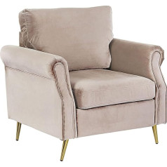 Beliani Armchair Velvet Fabric Beige Taupe with Metal Legs Gold Armrests Retro Vietas