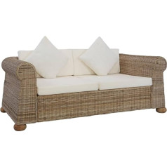 Willood 2-Sitzer-Sofa mit Kissen Natur Rattan Couch Sofa Loungesofa Sitzmöbel Wohnzimmersofa Rattansofa Couchgarnitur Designsofa
