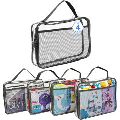 Veronly 4 PVC Storage Bags for Toys Toilet Bags with Zip Mesh Side Pockets for Bath Toy Puzzle, Building Blocks (XL: 10.4 x 3 x 13.3 inches)