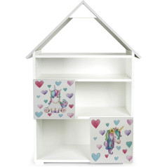 Leomark Children's Bookcase with Divider, Wooden Shelf for Kids, Nursery Shelf, Ideal for Toys, White and Grey (Unicorn)