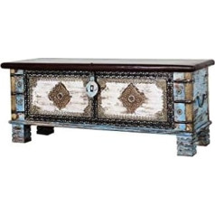 Marrakesch Orient & Mediterran Interior Marrakech Vintage Decorative Bench with Storage Space Made of Wood, 116 cm Large, Chest Wooden Box with Lid, Cemile as Bedroom, Living Room Furniture, Bench Shoe Bench with Seat for the Hallway as