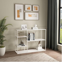 [En.casa] Isojoki Standing Shelf, Metal Shelf, Living Room, White, 120 x 35 x 87.5 cm