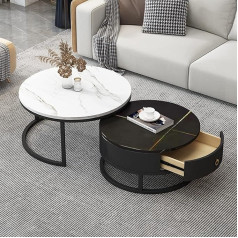 Generisch Set of 2 Marble Coffee Tables with Drawer Storage and Metal Frame for Living Room and Bedroom Decor Stylish and Functional Furniture Set for Modern Homes