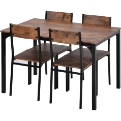 Durab Dining Room Set, Dining Table with 4 Chairs, for Balcony, Dining Room, Living Room, Vintage Brown