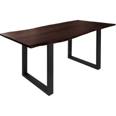Massivmoebel24.De Freeform 3 Solid Acacia Wood Tree Table Dark Brown + U-Legs in Matte Anthracite 120 x 90 x 76 cm Solid Wood Table Wane-Edge Table Dining Table