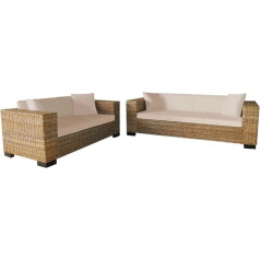 Junzai Sofa Set 2-Seater and 3-Seater, Couch for Living Room, for Flats, Couch with Sleep Function, Lounge Sofa, Sofas & Couches, Relaxing Sofa, Real Rattan
