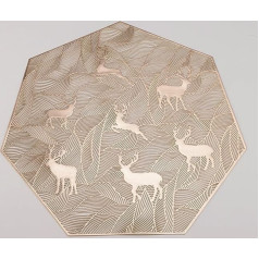 Amdxd 2er Set Tischset Abwaschbar, PVC Platzset Abwaschbar Achteck mit Elch Muster Hitzebeständige, Tischmatte Weihnachten Gold für Küche Hause Restaurant, 38CM