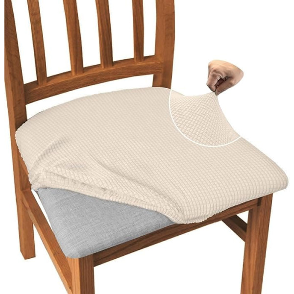 ‎Granbest Granbest Jacquard Dining Chair Seat Covers, High Stretch Anti-Dust Seat Protector for Dining Room Kitchen (Beige, Set of 6)