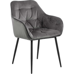 Ac Design Furniture Bentley Carver Dining Chairs Set of 2, H83 x W58 x D55 cm, Dark Grey/Black, Velvet/Metal
