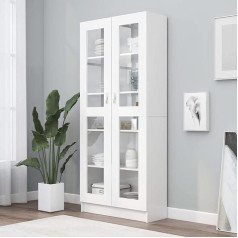 Homgoday Showcase Cabinet, White, 82.5 x 30.5 x 185.5 cm, Technical Wood, Modern Bookcase with Glass Doors, Freestanding Display Cabinet for Living Room, Office, Sideboard, Shelf