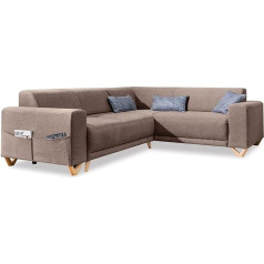 Miuform Classy Sophie L MAX Corner Sofa with Sleep Function and Bed Box, Living Load, L-Shaped Sofa Bed (Taupe, Right Alignment)