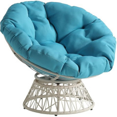 Osp Home Furnishings Papasan Wicker Chair with 360 Degree Swivel Cream Furniture Frame with Blue Cushion