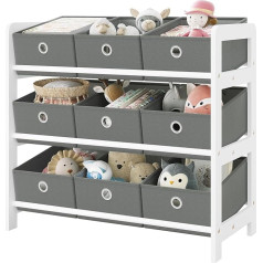 Lestarain Children's Shelf with 9 Boxes, Children's Bookcase, Toy Storage, Montessori Toy Shelf, Children's Room, Playroom, Nursery, 63.5 x 58 x 29.5 cm, Wood, White Grey