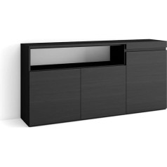 Skraut Home Sideboard, Highboard, Chest of Drawers, Dresser Cabinet, 150 x 75 x 35 cm, 3 Doors, Living Room, Kitchen, Modern Style, Black