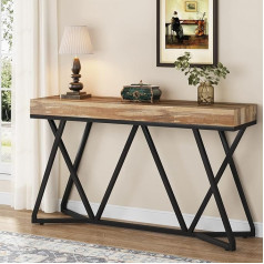 Tribesigns 140 cm Console Table, Farmhouse Sofa Table, Entrance Table with Unique Metal Base, Small Exhibition Table, Foyer Table, Industrial Hallway Table for Hallway, Living Room (Wood Colour)