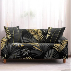 Surwin Elastic Sofa Throws 1, 2, 3, 4 Seater, 3D Plant Pattern Sofa Cover, Stretch Protective Cover, Universal Sofa Cover for Armrests, Sofa Cover, Couch Cover (Black Gold, 3-Seater (190-230 cm)