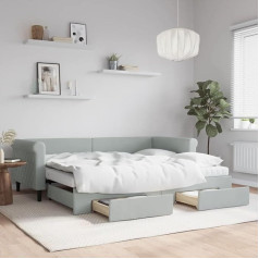 Lapooh 3197843 Extendable Day Bed with Drawers, Light Grey, 90 x 200 cm, Velvet, Sofa Bed, Sofa Bed, Teenager's Bed, Bed Frame, Sofa Bed