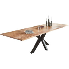 SAM Spencer Wane Table 200 (300) x 100 cm Natural Acacia Wood & Solid Dining Room Table with 2 Attachment Plates, Matt Black Spider Metal Frame, Top 35 mm