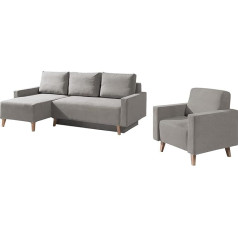Mirjan24 Oviedo III Corner Sofa with Bed Box and Sleep Function, Armchair, Corner Sofa, Upholstered Furniture in Scandinavian Style (Moric 06, Feet: San Remo Dark Oak)