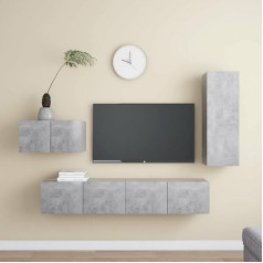 Homgoday TV Cabinet Set of 4 Cement Grey Chipboard TV Cabinet Low TV Cabinet for Coffee Table Industrial Coffee Table TV Stand for Living Room