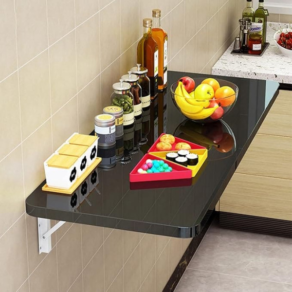 ‎Generisch Klapptisch zur Wandmontage, für kleine Räume, robust, faltbar, für Küche, Waschküche, Restaurant, Schwarz (120 x 30 cm)