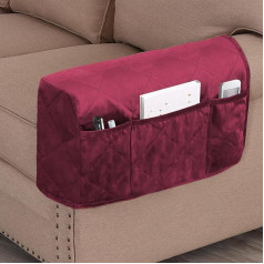 FANSU Armlehnenbezüge mit Taschen, Winterwärme Samt Armlehnenschoner Sofa, 2er Set rutschfeste Armlehnenbezug Armlehnen-Bezüge Bezuige Sofaschoner für Katzen Hund (Burgunderrot)
