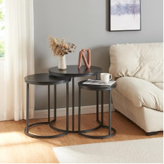 [En.casa] Ulricehamn Side Tables Set of 3 Metal Frame Sliding Living Room Tables Round Sofa Table Black