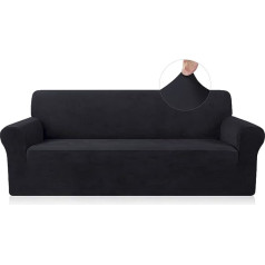 ‎Freebiz FreeBiz Sofa Cover 3 Seater Elastic Fabric Cover Stretch Couch Slipcover Plush Protector for Kids Pets Living Room Black