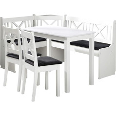 Mirjan24 Ixi 1 Corner Bench Set, Alder Wood Kitchen Furniture Set Consists of Kitchen Corner Bench with 2 Boxes, 2 x Stools, Table, Dining Room, Bench (Wood Colour: White, Fabric Colour: Amor Velvet 4322)