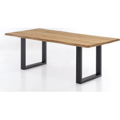 Woodlive Design By Nature Brian Solid Wood Table in Wild Oak Solid Dining Table with Tree Edge Rustic Dining Room Table with Black Steel Skids