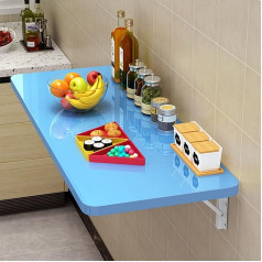 Generisch Robuster Klapptisch zur Wandmontage, für kleine Räume, Blau, 90 x 40 cm, ideal für Küche, Waschküche und Restaurant
