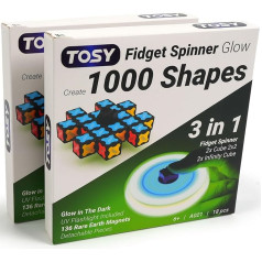 TOSY Magnetic Fidget Spinner Glow - 3-in-1 Toy: Convertible Fidget Spinner with 136 Magnets, Infinity Cube, 2x2 Puzzle Cube, Luminous, Birthday and Easter Gift, Set of 2