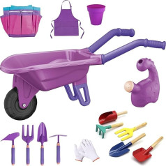 fisca 15 Pieces Garden Tools Set for Kids, Toddler Gardening Tool Set Toy with Wheelbarrow, Flower Pot, Storage Bag, Rake, Fork, Shovel, Apron, Garden Tools Set for Kids Girls