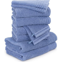 Möve New Classic Hand Towel Set 10-Piece Hand Towels - 2 x 20 x 15 cm + 2 x 30 x 50 cm + 4 x 50 x 100 cm + 2 x 67 x 140 cm, 100% Cotton, Cornflower