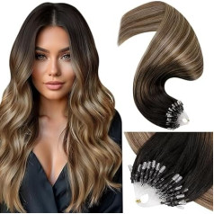 LaaVoo Microring Real Hair Extensions Ombre Darkest Brown to Medium Brown with Ash Blonde Micro Loop Extensions Straight 1 g/Strand 50 cm Micro Link with Silicone Hair Extensions 50 g/50s #2/6/18